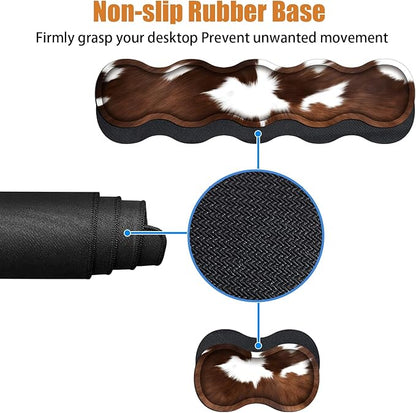4 in 1 Ergonomic Keyboard Wrist Rest & Mouse Pad Wrist Rest Set, Large XXL Gaming Desk Mat 31.5"x 11.8" with Non-Slip Base, Memory Foam for Home Office Study Gaming, Brown Black Cow Print