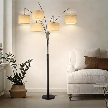Fansdrick Floor Lamps for Living Room, 4000LM Super Bright Arc Floor Lamp with Remote Control, 5 Light Tall Floor Lamps with Stepless Dimmable, 80" Mid Century Tree Floor Lamp for Bedroom, Office
