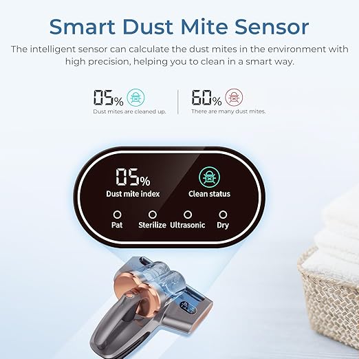 JIGOO S300 PRO Mattress Vacuum Cleaner with UV & Ultrasonic and High Heating,Anti-allergen Powerful Handheld Vacuum for Bed,Sofa