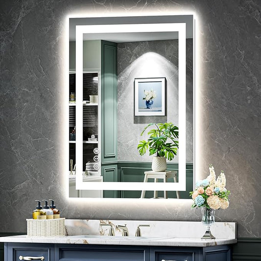 YEELAIT 24x36 Inch LED Bathroom Mirror with Lights Front and Backlit Lighted Vanity Mirror for Bathroom Wall with 3 Colors Dimmable Anti-Fog Memory Shatter-Proof IP54 Waterproof Horizontal/Vertical