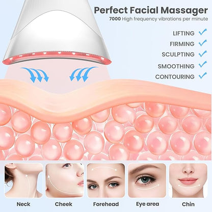 7 Color Light Face and Neck Massager Tool of Double Chin Reducer, Facial Massager with Adjustable Vibration and Thermals for Wrinkles Face Sculpting Tool with Base (White)