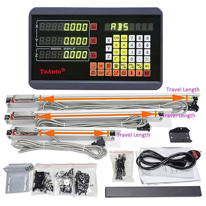 26" 30" 12" DRO 3 Axis Digital Readout 5um Precision Linear Glass Scale 650mm+750mm+300mm Travel Length for for Drill/EDM/Milling/Grinding/Lathe Machine.