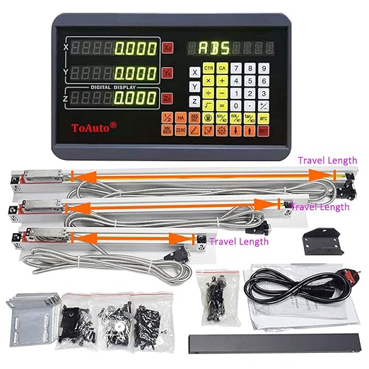 FASTTOBUY 5um Precision 3 Axis DRO Kit Digital Readout 10"+22"+28" TTL Linear Glass Scale, 250mm+550mm+700mm Linear Glass Scale