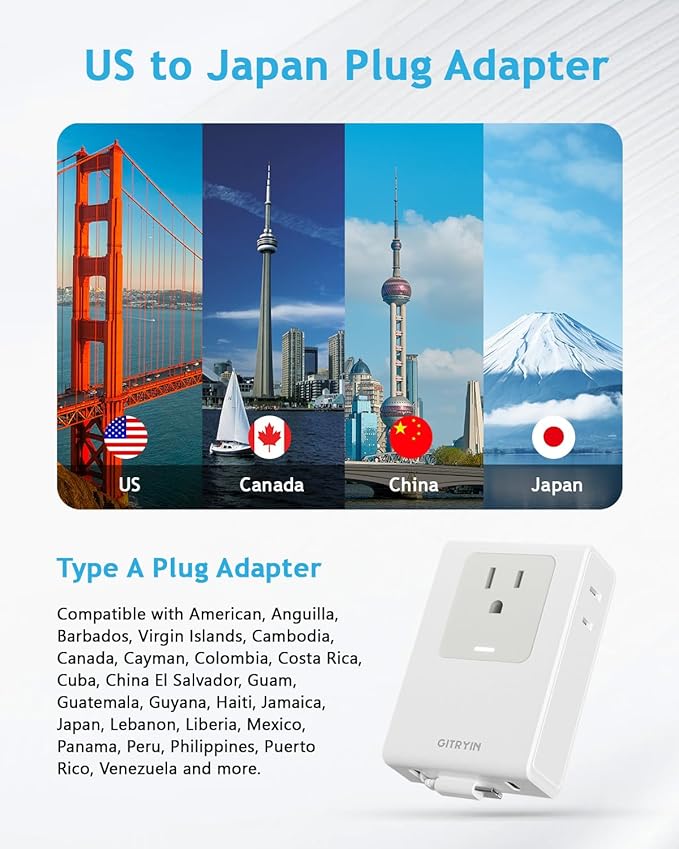Flat USB C Wall Charger with 31.5in Retractable Type-C Cable, 5-in-1 Slim Wall Charger, 40W Fast Charging Power Plug with 3 Outlets 1 USB C Port, Type A Power Adapter for US to Japan Travel