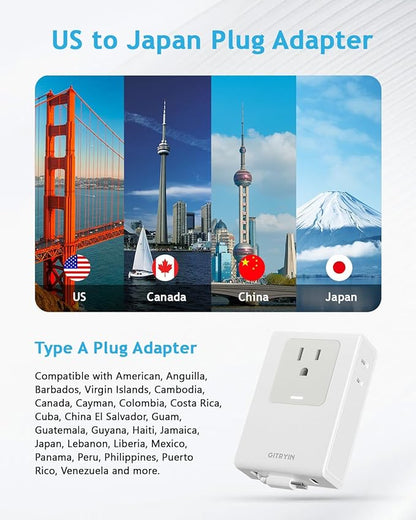 Flat USB C Wall Charger with 31.5in Retractable Type-C Cable, 5-in-1 Slim Wall Charger, 40W Fast Charging Power Plug with 3 Outlets 1 USB C Port, Type A Power Adapter for US to Japan Travel