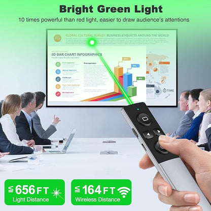 Presentation Clicker Wireless Presenter Remote for PowerPoint,USB Type C Wireless Presentation Clicker with Green Light for Mac, Computer, Laptop