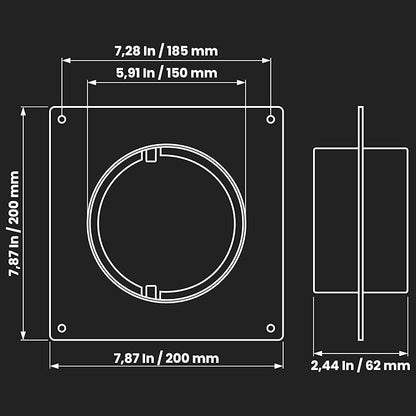 Repa Market 6" Inch Duct Connector Flange with 2 Clamps - Plastic Straight Pipe Flange for Heating Cooling - Ducting Coupling Wall Plate with Adjustable Stainless Steel Hose Clamps