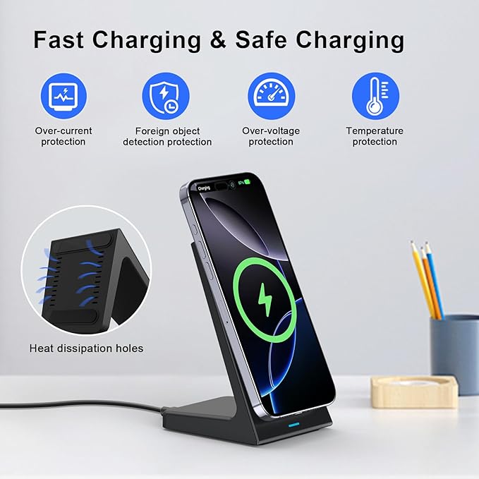 PUY for MagSafe Charger Stand,20W Fast Magnetic Wireless Charging Station with 25W PD Adapter，Stickable Desk Wireless Charger for iPhone 16/15/14/13/12 Pro/Pro Max Series