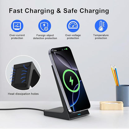 PUY for MagSafe Charger Stand,20W Fast Magnetic Wireless Charging Station with 25W PD Adapter，Stickable Desk Wireless Charger for iPhone 16/15/14/13/12 Pro/Pro Max Series