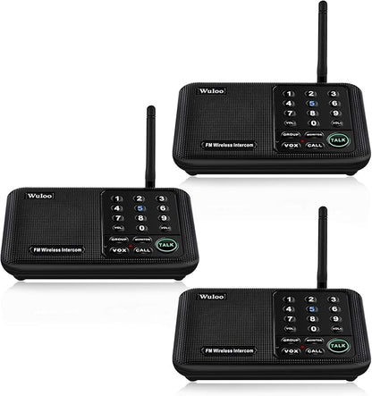 Wuloo Intercoms Wireless for Home 5280 Feet Range 10 Channel 3 Code, Wireless Intercom System for Home House Business Office, Room to Room Intercom, Home Communication System (3 Packs, Black)
