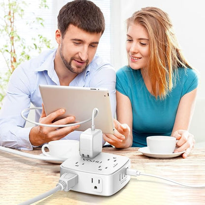 20 Ft Surge Protector Power Strip - 8 Widely Outlets with 4 USB Ports, 3 Side Outlet Extender with 20 Feet Extension Cord, Flat Plug, Wall Mount, Desk USB Charging Station, ETL, White