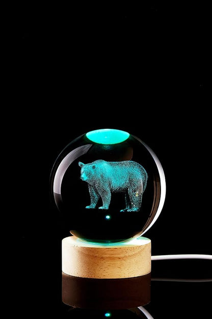 3D Crystal Ball Lamp with Lifelike LED Bear, 16 Color Changing Light, Dimmable Remote Control