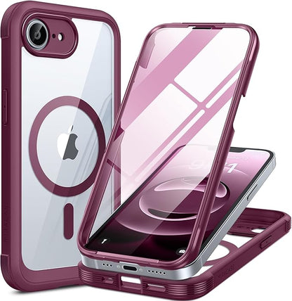Miracase Magnetic for iPhone 16e Case Full-Body Phone with Built-in Glass Screen Protector, [Compatible with MagSafe] Military Drop Proof 16E Cover Bumper 6.1 inch, Plum