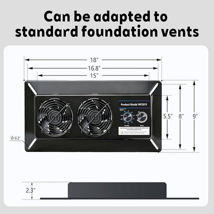 Pewoaoa 220 CFM Crawlspace Vent Fan, With Humidistat, Crawlspace Fans, For Moisture Reduction, Radon Mitigation, Freeze Protection, Ideal for Basement, Attic, Crawl Space Fan Vent(Air Out)