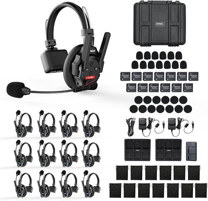 SYNCO XTALK XPRO13 Wireless Communication Headset System, Full Duplex 2.4GHz Wireless with 24H Battery Life 500m/1640ft Noise Reduction for 13 Person, Xtalk-XPRO-intercom-Communication-Headset