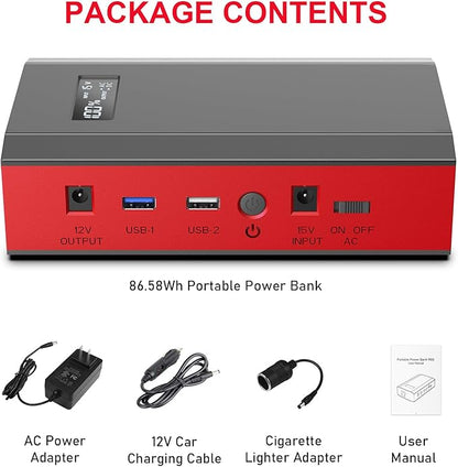 ZeroKor Portable Power Bank with AC Outlet, 65W 110V External Battery Power Pack 23400mAh Portable Laptop Charger Power Source Backup for Outdoor RV Tent Camping Home Smart Device Emergency -Grey Red