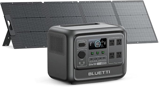 BLUETTI Elite 100 V2 Solar Generator with 200W Solar Panel (Ships Separately), Portable Power Station 1024Wh w/ 4 1800W AC Outlets, 35% Smaller, Ideal for Camping, Emergencies, Backup Power