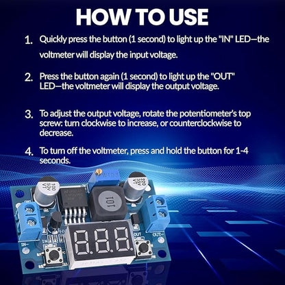Seloky LM2596 Adjustable DC-DC Step-Down Buck Converter Module with LED Voltmeter Display, Voltage Regulator 4.0-40V Input to 1.25-37V Output Power Supply Module