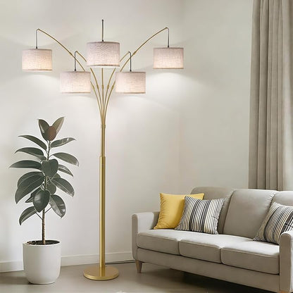 Fansdrick Gold Floor Lamps for Living Room, 4000LM Super Bright Arc Floor Lamp with Remote Control, Large Tall Floor Lamps with Stepless Dimmable, 80" Mid Century Tree Floor Lamp for Bedroom, Office