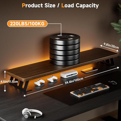 NestNeat Dual Monitor Stand Riser, 39 Inch Large Wood Monitor Stands for 2 Monitors, Desk Monitor Riser for Computer/Laptop/Printer/TV, Stand Riser up to 220 lbs