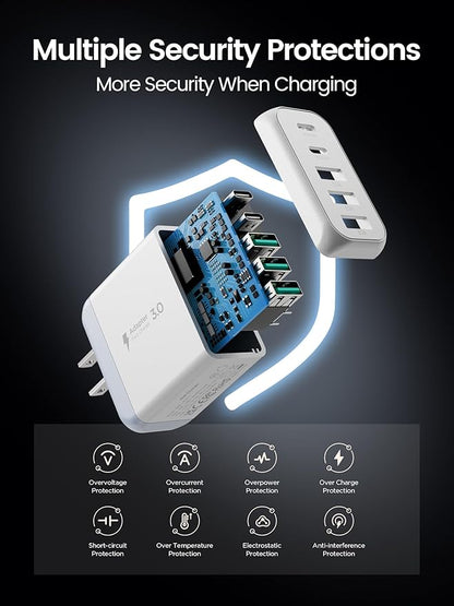 USB C Charger Block, [2-Pack] Type C Charger Fast Charging,50W 5-Port USB Wall Charger Multiport Type C Charging Block Cube for iPhone 16 15 14 13 12 11 Pro Max XS, iPad, Samsung & More