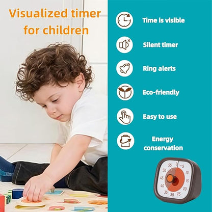 Visual Timer for Kids - 60 Minute Visual Kids Timer for Classroom Home Office, Countdown Timer for Cooking Teaching Working Meeting (Chocolate)