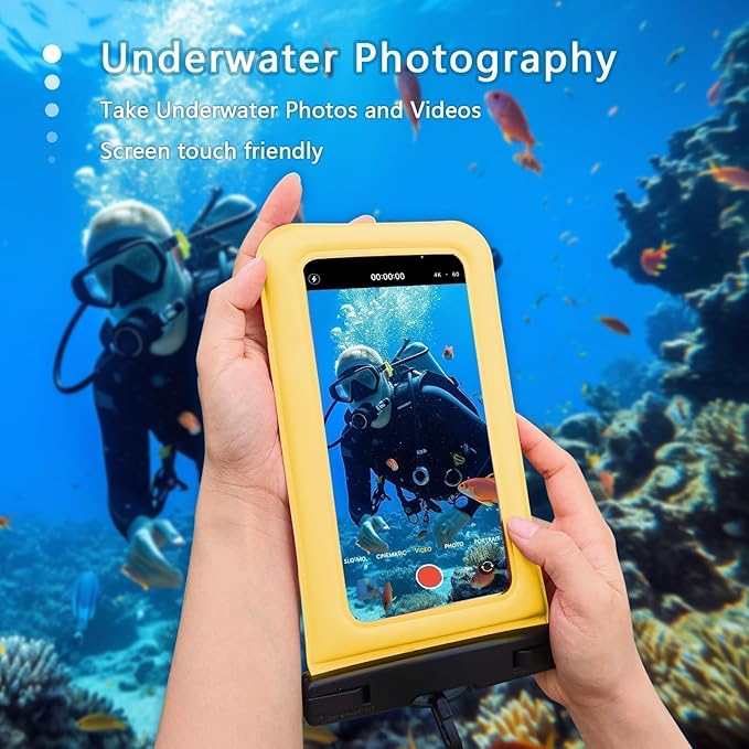 Floatable Soap Bubble Waterproof Phone Pouch/Case with Crossbody Lanyard for iPhone 16 Pro Max/15 Pro/14/13/12, IP68 Cellphone Dry Bag Beach Cruise Ship Essentials, 1 Pack-Yellow-7″