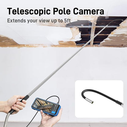 Teslong Telescopic Endoscope Inspection Camera with Screen & Light, 4.5" IPS Display Borescope with 5FT Telescoping Pole, IP67 Waterproof Inspection Camera for Ceiling, Wall, Chimney, Automotive &HVAC