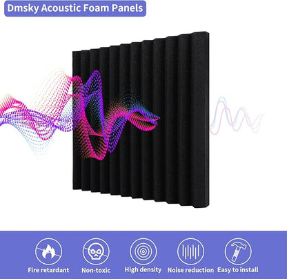 24 Pack Acoustic Panels, 1" X 12" X 12" Acoustic Foam Panels, Sound Proof Foam Panels, Self-Adhesive Soundproof Wall Panels ,Fire-Proofed Soundproofing Wedges,Acoustic Treatment Foams for Home-Black