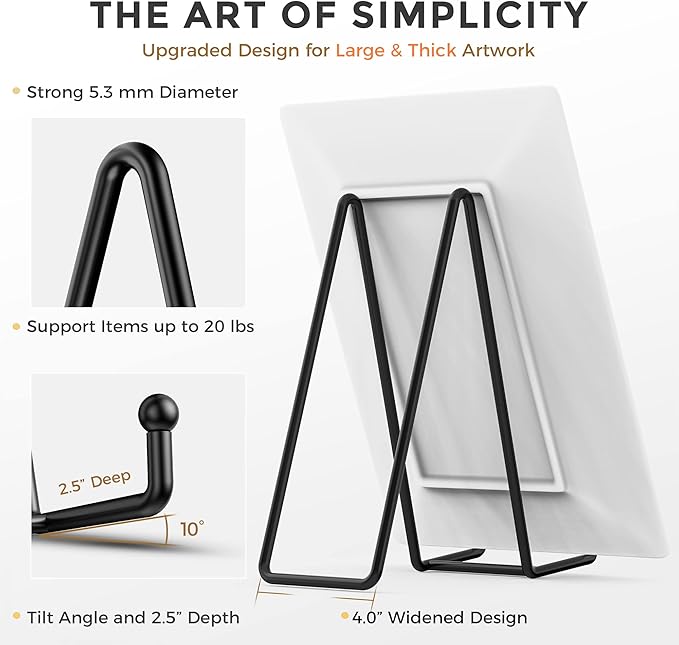 TR-LIFE 3 Pack 10 Inch Large Plate Stands for Display - Metal Plate Holder Display Stand + Picture Frame Holder Stand + Small Easels for Decorative Plate, Platter, Book, Plaques, Photo, Tabletop Art