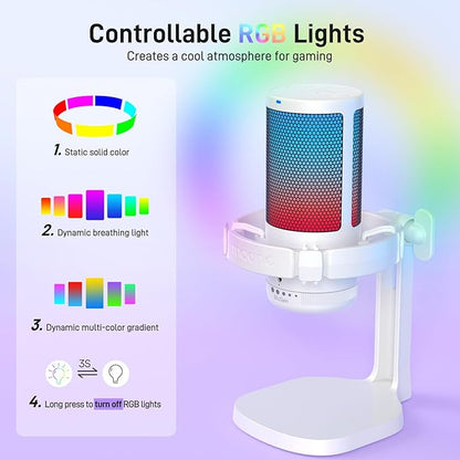 MAONO Gaming Microphone for PC with Noise Cancellation, USB Condenser Mic for Computer, Mac, Laptop, PS5, Streaming, Podcast, Twitch, YouTube, Discord, GamerWave DGM20 White