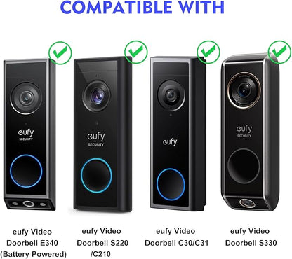 CaGuan Adjustable Doorbell Mount(35°-145°) for eufy Video Doorbell E340, No-Drillng Mounting Bracket,Left/Right Adjustable,Wide Viewing Angle,Ideal for Apartment/houses, Black