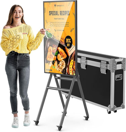 QIXZOCV MWE 43 Inch Mobile Digital Signage Display Touchscreen Kiosk with Flight Case, Portable LCD Screen with Screen Mirroring App Publishing, Advertising Display Poster, Android OS