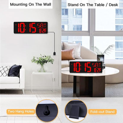 XREXS Large Digital Wall Clock with Remote Control, 16.5 Inch LED Large Display Count Up & Down Timer, Adjustable Brightness Alarm Clock with Day/Date/Temperature for Home, Gym, Office and Classroom