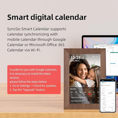 SyncGo 10.1 Inch Smart Wi-Fi Digital Calendar (Wood Grain) - Displays Your Photos, Wi-Fi Sync with Google Calendar, Wide Angle HD View