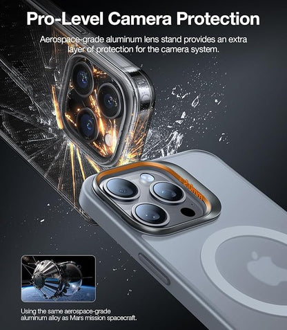 TORRAS Magnetic for iPhone 15 Pro Case, Compatible with MagSafe, Invisible Camera Kickstand, Military-Grade Shockproof Translucent Anti-Scratch Hard Back and Soft Edge Phone Case, Natural Titanium