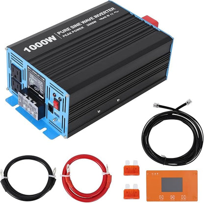 1000W Pure Sine Wave Inverter,1 USB Port 5v/2.1a,LCD Display&Remote Controller for Home, RV, Truck