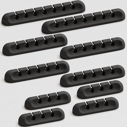 Apromisith USB Cable Organizer Clips Cord Holder,10 Packs (3-5-7-Slots) Black Self Adhesive Desk Cord Cable Management
