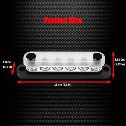 6 x M8 (5/16") Studs Power Distribution Block Bus Bar 12V, Ampper 5.9" HD 200A Marine BusBar Battery Distribution Block W/Cover for Car Boat Solar (Black)