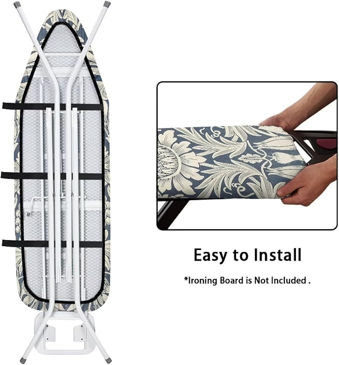 ZCFYGDX William Morris Art Floral Ironing Board Cover Decor, Resist Scorching & Staining, Easy Install Resistant Elastic Edges,3 Nylon Buckle Fasteners Straps,Relaxing Breathable Ironing Experience S