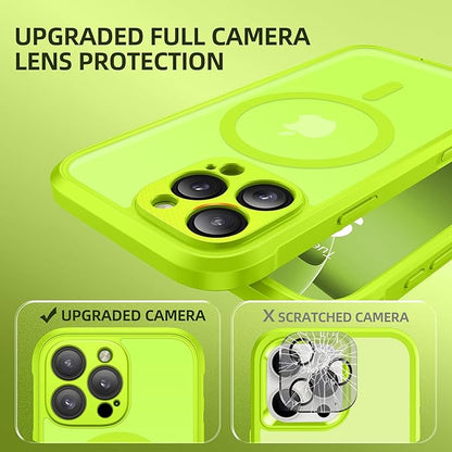 BERFY Magnetic for iPhone 16 Pro Case, Compatible with MagSafe, [Built-in 9H Tempered Glass Screen Protector & Upgraded Camera Protection] Full Body Shockproof Phone case for 16 Pro 6.3", Bright Green