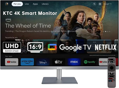 KTC 32 Inch 4K Smart Monitor, Google System UHD (3840x 2160) Smart Monitor with Speakers, Netflix Licensed, Type-C 65W PD, WirelessDisplay, HDR, Bluetooth, Hey Google Voice Remot, VESA Support, A32Q8