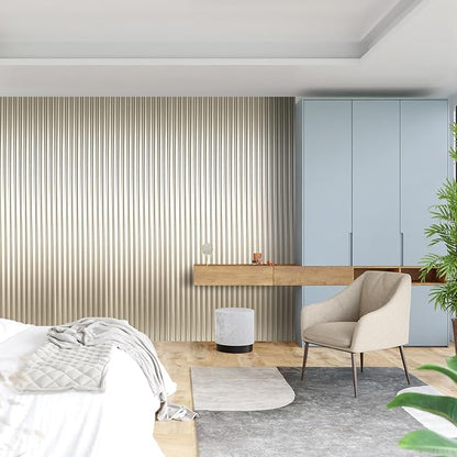 Art3dwallpanels Slat Wall Paneling, 104'' x 6.3'' Glossy Metal Finish WPC Soundproof 3D Wall Panels for Interior Wall Decor, 8 Pack Wavy Grain Panel Wall Slats, Champagne Silver