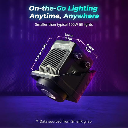 SmallRig RC 100C RGBWW LED Video Light, with App Control, 100W Mini COB Continuous Output Lighting, Handheld Spotlight 2700-10000K/CRI 96+/TLCI 98+/12 Effects, 11000Lux/1m, Lite Version Ink Blue, 5377