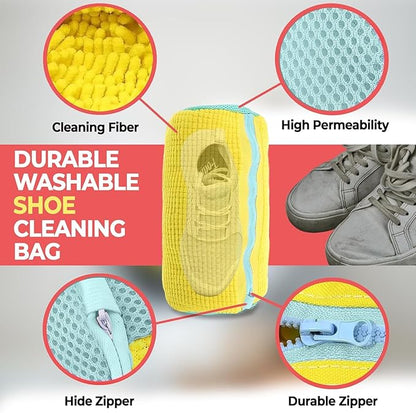 XXL Shoe Washing Machine Bag: Laundry Bag for Washing Machine - 2pc Reusable Cleaning Laundry bag for Sneaker, Tennis Shoe, Cleaner Kit, 360° Deep Clean with Shape keeper (2 PCS)