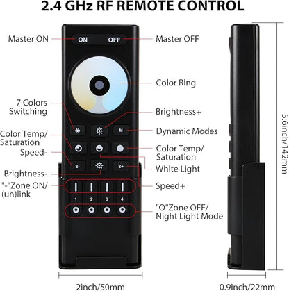 XXK RC02RFB RF Remoter, 4-Zone 2.4G Handheld RF Remote Control Compatible with CCT LED Controller, 99ft Wireless Control 4 Channel Group Control for Home CCT LED Strip Lights