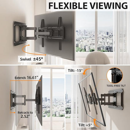 IWORKBOARD Full Motion 75 85 86 90 97'' TV Wall Mount Bracket, Loads 150 lbs Heavy Duty TV Mount, Swivel Tilt Extension Level, Complete Metal Bars & Wall Plate, up to 600x400mm VESA & 24'' Wood Studs