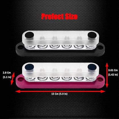 6 x M8 (5/16") Studs Power Distribution Block Bus Bar 12V, Ampper 5.9" HD 200A Marine BusBar Battery Distribution Block W/Cover for Car Boat Solar (Red & Black)