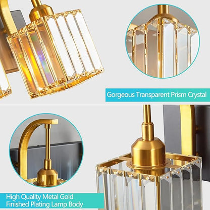 FDPBY Crystal Vanity Lights 3-Light Black Gold Bathroom Vanity Lights Modern Crystal Bathroom Light Fixtures Over Mirror 23.62" Long Vanity Light for Bathroom