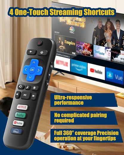 Replacement Remote Control for Roku TV – Compatible with TCL, Hisense, Onn, Philips Roku Smart TVs (Not for Roku Stick or Box)